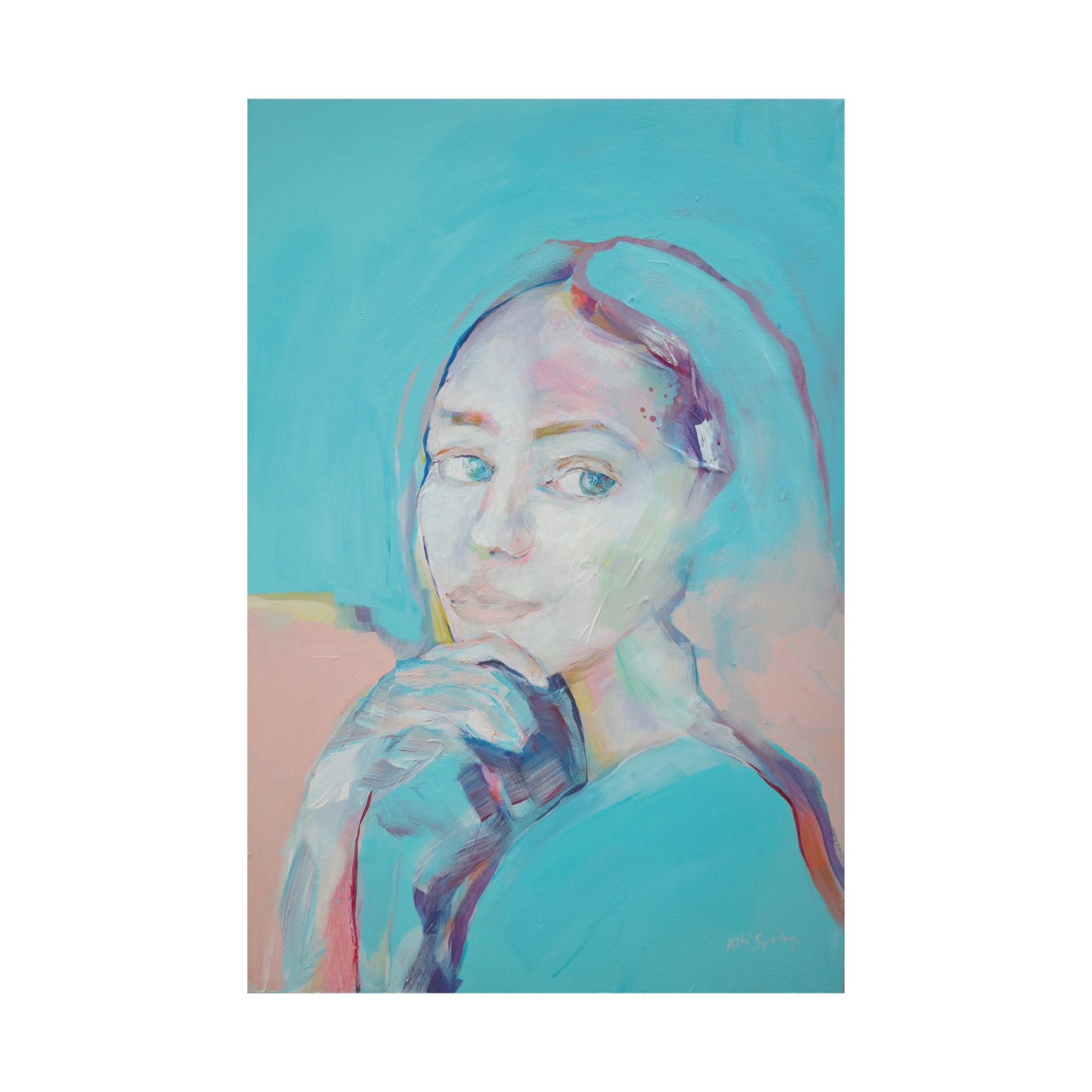 Vertical Posters - Soft Turquoise Female Portrait, Pastel Color Palette