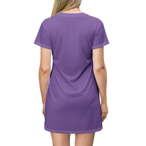 Artistic T-Shirt Dress - Vibrant Purple with Fashion Illustration