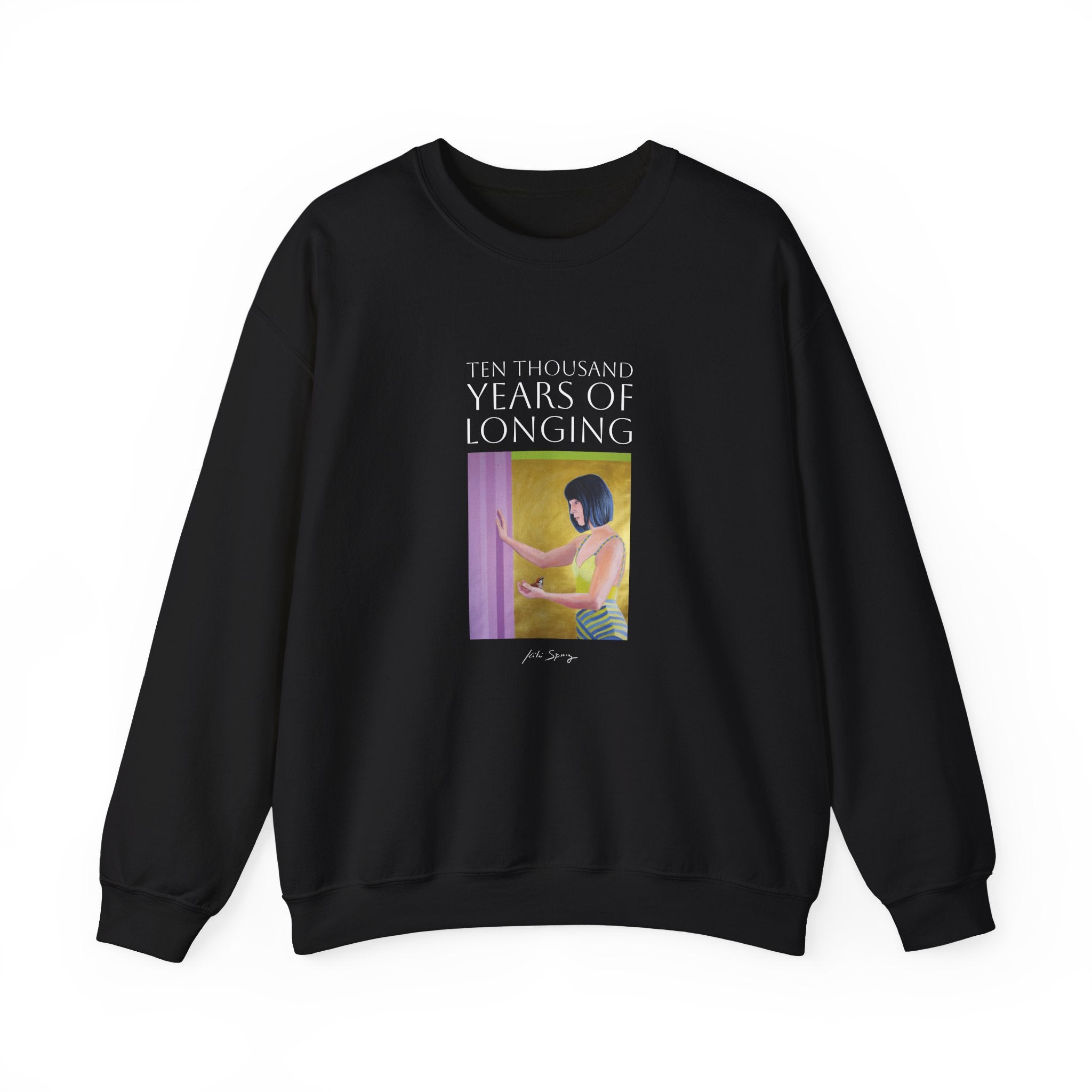 a black-colored sweatshirt with text and a graphic design in the center