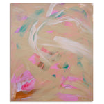 Load image into Gallery viewer, Abstract painting with pink, green, and white strokes on a beige background

