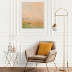 Load image into Gallery viewer, Modern living room with a beige armchair, gold floor lamp, and abstract painting.
