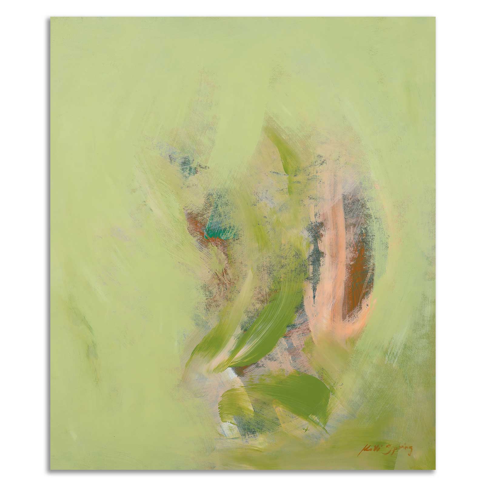 Abstract painting with soft green and yellow tones