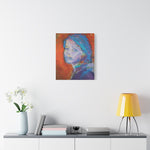 Load image into Gallery viewer, A vibrant canvas print featuring an abstract portrait of a woman with bold colors and emotional expression.
