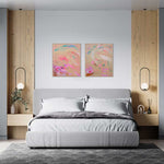 Load image into Gallery viewer, Modern bedroom with a bed, wall art, and side tables.
