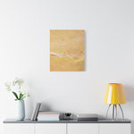 Load image into Gallery viewer, Yellow abstract painting on a white wall above a shelf with decor items.
