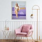 Load image into Gallery viewer, Pink armchair in a room with a framed retro feminine poster painting on the wall
