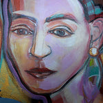 Load image into Gallery viewer, Colorful portrait of a woman with a headscarf and earrings
