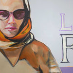 Load image into Gallery viewer, Artistic depiction of a person wearing sunglasses and a colorful scarf
