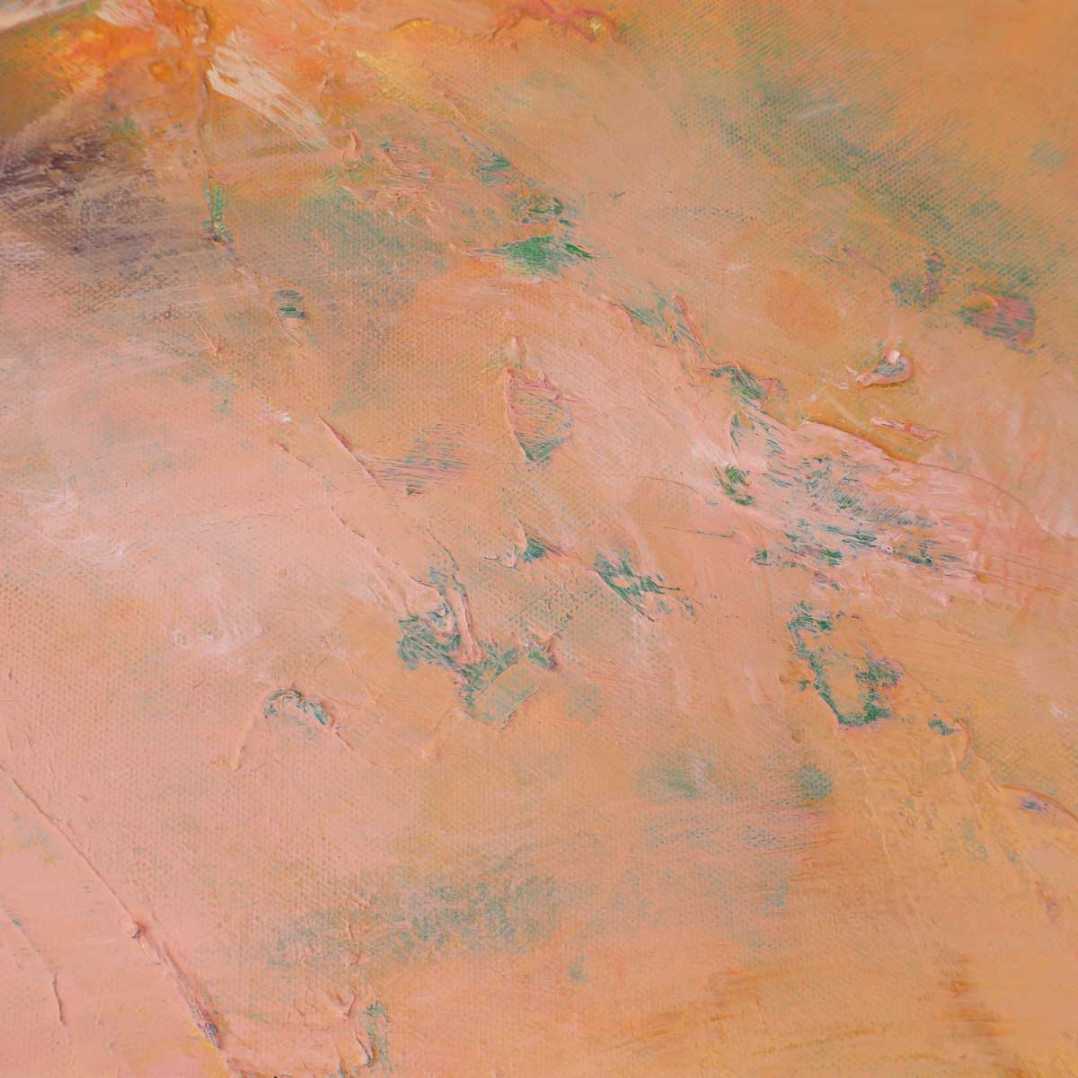 Abstract art with swirling orange, green, and pink colors