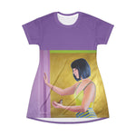 Load image into Gallery viewer, Artistic T-Shirt Dress - Vibrant Purple with Fashion Illustration

