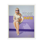 Load image into Gallery viewer, Framed artwork of a woman in a scarf around her head with 'La Femme Mafia' text on a purple background
