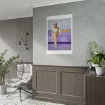Load image into Gallery viewer, Framed poster of a woman in a dress on a wall in a modern living room.
