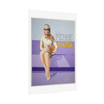Load image into Gallery viewer, Framed artwork of a woman in a scarf around her head with text 'La Femme Mafia' on a purple background.
