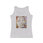 Load image into Gallery viewer, A woman wearing a gray tank top with an abstract portrait design in the center.
