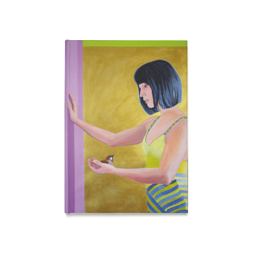 A5 hardcover journal with abstract woman and bird pop‑art cover, by Kiki Spring
