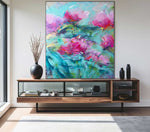 Load image into Gallery viewer, Abstract Floral Painting in Turquoise and Pink – Extra Large Original Contemporary Art
