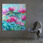 Load image into Gallery viewer, Abstract Floral Painting in Turquoise and Pink – Extra Large Original Contemporary Art
