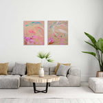 Load image into Gallery viewer, Living room with a gray sectional sofa, wooden coffee table, and abstract paintings on the wall.
