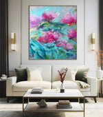 Load image into Gallery viewer, Abstract Floral Painting in Turquoise and Pink – Extra Large Original Contemporary Art
