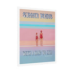 Load image into Gallery viewer, Poster with two people in swimsuits on a beach and text 'Summer begins with a hand to hold'.
