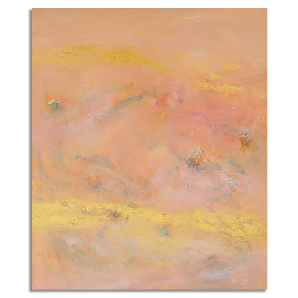 Abstract painting with soft, warm colors on a peach background