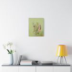 Load image into Gallery viewer, Decorative painting on a wall above a shelf with books, a vase, and a lamp.
