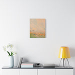 Load image into Gallery viewer, Abstract painting on a wall above a shelf with decor items
