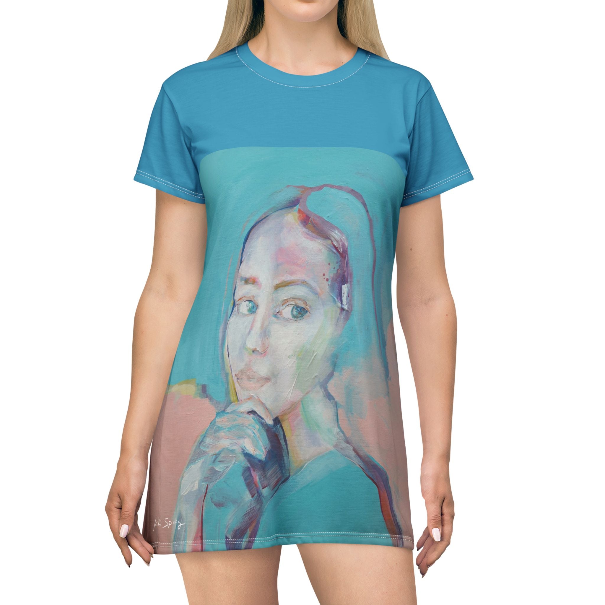 Turquoise Portrait T-Shirt Dress by Kiki Spring