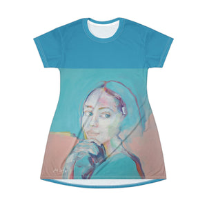 Turquoise Portrait T-Shirt Dress by Kiki Spring