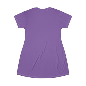 Artistic T-Shirt Dress - Vibrant Purple with Fashion Illustration