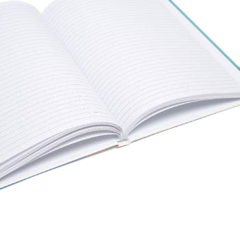 Open notebook with white pages on a white background