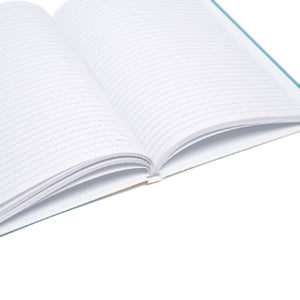Open notebook with white pages on a white background